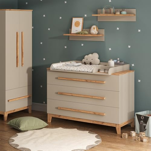 VitaliSpa Table à Langer Malia, Cachemire/Artisan, 133.2x98cm avec 3 tiroirs, avec Plan à Langer Amovible pour Une Utilisation comme Commode
