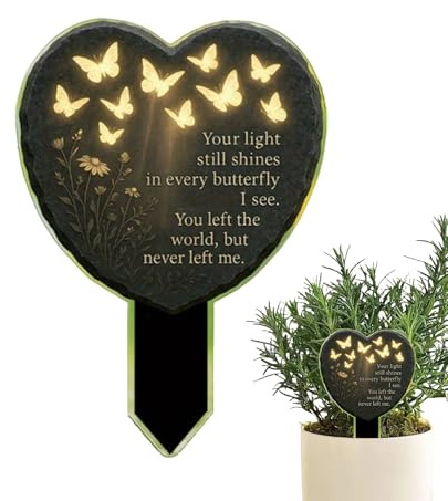 Farfalla – Cuore – Memoriale – Acrilico – Farfalla – Cuore – Lavagna commemorativa – Marcatore tomba acrilico 2D per esterni | Lavagna per cimitero resistente alle intemperie per prati, aiuole