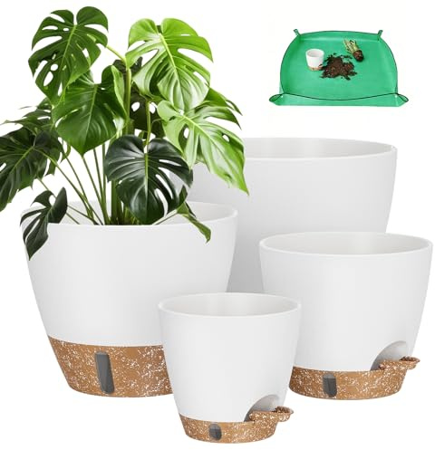 LifeNest Plant Pots, 12 10 6 8 Inch Self Watering Pots with Water Level Indicator, Set of 5 Flower Pots Indoor with Drainage Holes, Modern Planters for Indoor Outdoor Plants, Room & Office Décor