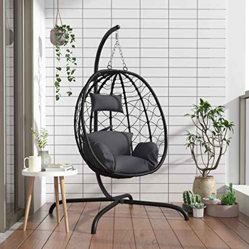 Genérico Sillón Colgante con Forma de Huevo y cojín Antracita de ratán sintético y Acero,Jardín,Artículos de Exterior,Balancines de jardín-360045