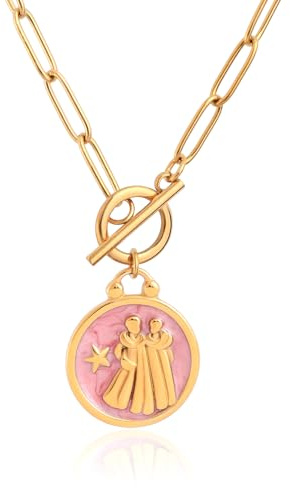 TaYolnFaSo Pisces Necklace Paperclip Toggle Pendant for Women Constellation Zodiac Sign Necklace Astrology Horoscope Coin Pisces Jewelry Birthday for Female