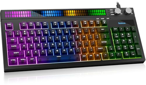 SABLUTE Quiet Gaming Keyboard, Wired 94-Key RGB Sound-Sync Light Bar, USB-A