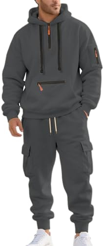 Set da Uomo Composto da Felpa con Cappuccio e Pantaloni Completo a Due Pezzi Streetwear Felp da Uomo con Tasche Set Sportivo Tuta da Casa Abbigliamento Palestra Manica Lunga Tuta 2 (02-Dark Gray, M)