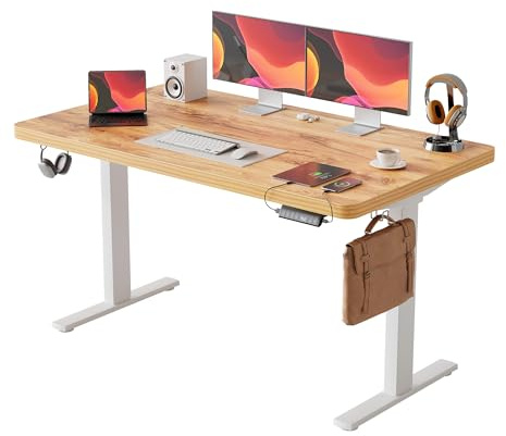 Klicelor Höhenverstellbarer Schreibtisch 140x80cm, 28mm Starke Tischplatte, Dual-Motor, 3-Fach Memory-Steuerung, einfache Montage, für Homeoffice & Büro, Hellbraun
