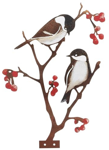 SILENRADAWN Large Outdoor Metal Bird Wall Art Iron Sculpture on Branch for Garden Patio Indoor and Outdoor Use, Vivid Simple Bird Ornament Decoration