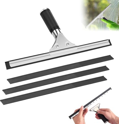 30cm Fensterabzieher Profi, Edelstahl-Abzieher Fensterwischer mit 4 Ersatz-Gummilip Pescheibenabzieher Schabzieher Fensterreinigung für Glas Fliesen Dusche Badezimmer Spiegel Duschabzieher