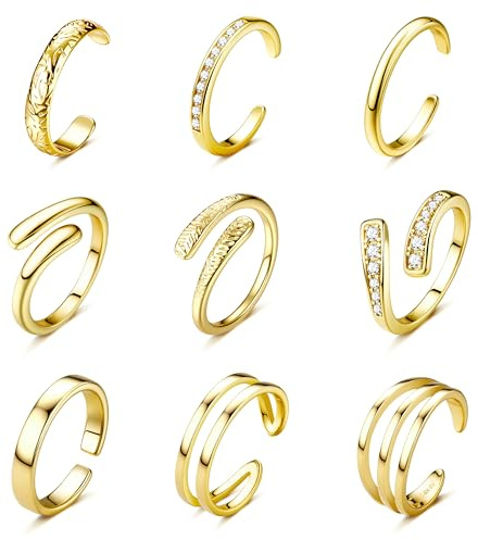 Chriscoco 9PCS Gold Toe Rings for Women Adjustable Open Toe Ring Set