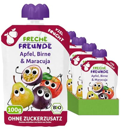 FRECHE FREUNDE Bio Quetschies Apfel, Birne & Maracuja, (6x100g)