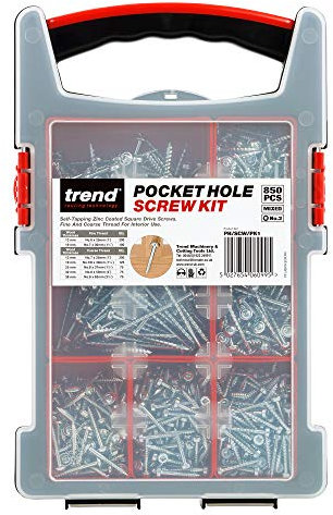 Trend Taschenlochschrauben Sortiment für Hart- und Weichholz, 850 Stück, selbstschneidend, verzinkt, mit Aufbewahrungsbox, PH/SCW/PK1