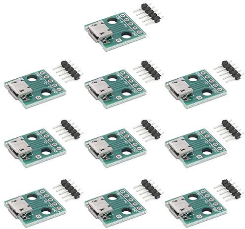 Youmile 10Pcs DIY Conector Macho/Mini Micro USB a Adaptador Dip 2.54mm Conector Hembra de 5 Pines Tipo B USB2.0 Convertidor PCB Hembra USB 3.0