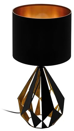 EGLO Tischlampe Carlton 5, 1 flammige Vintage Tischleuchte | Nachttischleuchte aus Metall und Stoff in Schwarz und Kupfer, E27 Fassung, inkl. Schalter