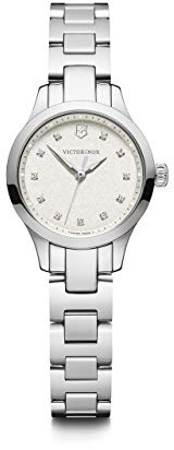 Victorinox Damen Armbanduhr Alliance XS Ø 28 mm, Swiss Made, Analog Quarz, Wasserdicht bis 100 m, Saphirglas, Edelstahl-Armband, Weiß/Silber