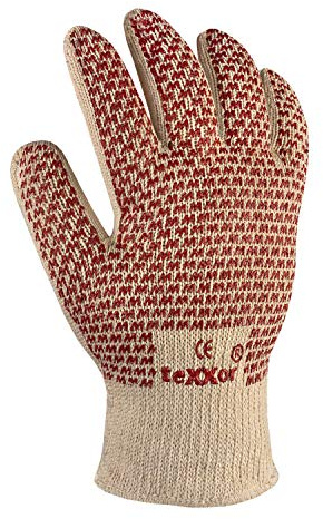(6 Paar) teXXor Handschuhe Strickhandschuhe Baumwolle 6 x beige/rote Noppen XL/10