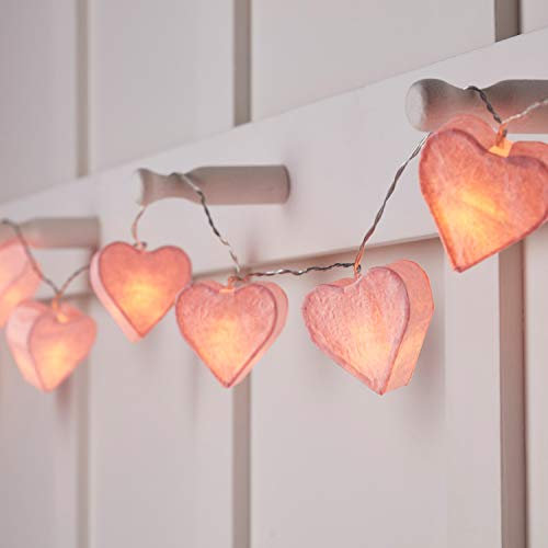 Lights4fun 1.8m Pink Paper Heart Fairy String Lights – 10 Warm White LED Battery Operated Lights with 6 Hour Timer for Nursery, Bedroom, and Indoor Décor