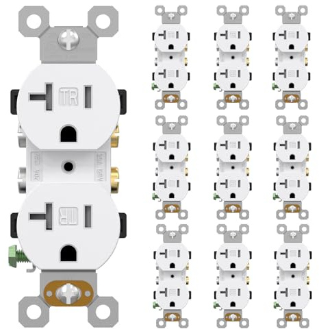 AIDA 20 Amp Outlet Duplex Electrical Receptacle Outlets,Power Outlet,Tamper Resistant,Heavy-Duty Receptacle Wall Outlet,Residential,2Pole,3-Wire, Self-Grounding Clip, NEMA 5-20R,UL Listed 10 Pack