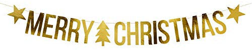 Goldener Banner 'Merry Christmas' Partykette Frohe Weihnachten Weihnachtsdeko Weihnachtsdekoration Girlande Länge 150cm Gold