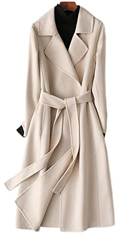 GL Suit Manteau en cachemire pour femme 100 % laine à manches longues pour automne hiver avec ceinture Beige Taille M