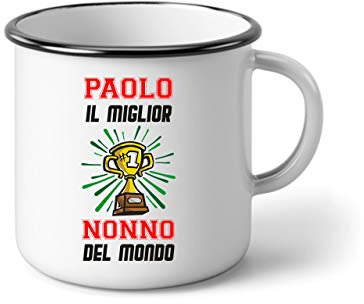 bubbleshirt Tazza in Alluminio Nonno Personalizzabile con Il Nome del Nonno - Festa dei Nonni - Il miglior Nonno del Mondo - Evento - Idea Regalo Divertente