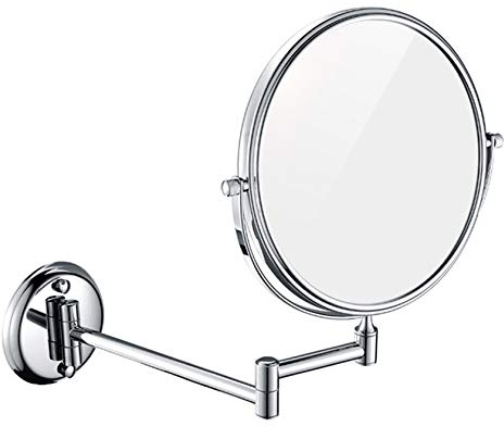Hendalino Kosmetikspiegel Wandmontage Ohne Bohren mit 1x/3x fache Vergrößerung,Wandspiegel Rasierspiegel Klappbar Rund 360°Schwenkbar Schminkspiegel für Bad Flur und Hotel 20cm (Silber Chrom)