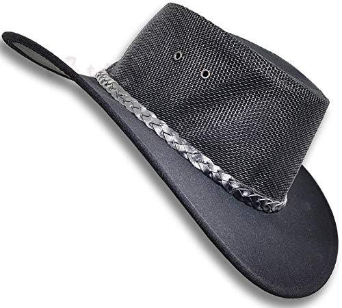 Oztrala SOMBRERO Australian Outback P-Cuero Fieltro Malla Breezer Cowboy Aussie Jacaru Golf HSRZ US, Negro, 7 1/4