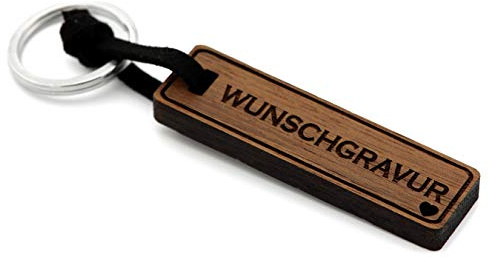 NaturSchatulle Schlüsselanhänger aus Holz mit Gravur Motive Nussbaumholz mit Edelstahl Schlüsselring Band Schlüsselbund Geschenkidee
