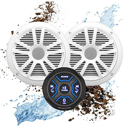 BOSS Audio Systems MG150W.6 Haut-parleurs marins et récepteur Bluetooth (amplificateur 2 CH intégré) - IPX6 résistant aux intempéries, entrée USB, entrée auxiliaire