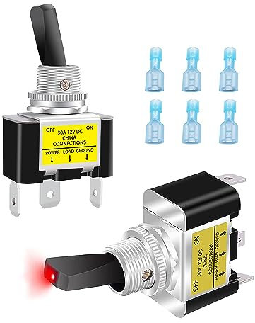 Taiss 2 pièces Interrupteur à Bascule avec LED Rouge ON OFF interrupteur 12v 30a 3 bornes Interrupteur à Levier 2 position SPST pour voiture, camion, bateau ASW-07D-2-R-DZ