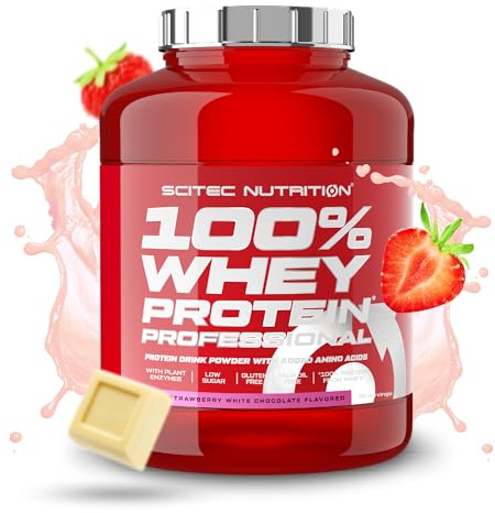 Scitec Nutrition 100% Whey Protein Professional - Complexe de whey | Concentré et isolat de lactosérum - avec enzymes digestives - protéines pour les muscles - 2,35 kg, Fraise-Chocolat blanc