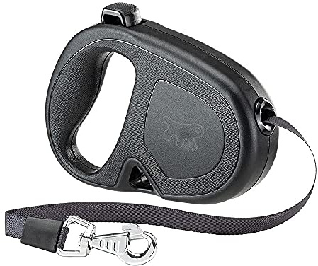 Ferplast Guinzaglio per Cani Allungabile FLIPPY ONE, Guinzaglio per Cani Taglia Media fino a 25 Kg. Fettuccia Allungabile max 5 m. Unico Pulsante per Blocco e Rilascio, Nero