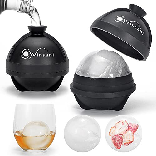 Vinsani 2 Pack Ice Cube Ball Moulds Reusable Sphere Shaped Ice Ball Maker Makes 2.5 Inch Large Ice Balls for Whiskey & Cocktails