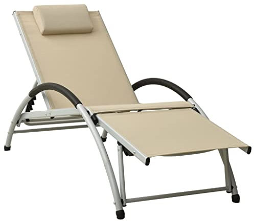 vidaXL Sonnenliege mit Kissen Gartenliege Liegestuhl Liege Strandliege Relaxliege Gartenmöbel Freizeitliege Saunaliege Textiline Creme