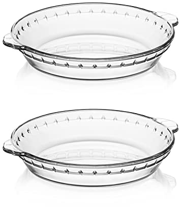 Sweejar 2-pack Glass Pie Pan, 7.5-Inch Round Baking Dish with Non-Stick Coating and Soft Wave Edge for Apple, Pumpkin, and Pot Pies