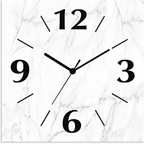 ARTLAND Wanddeko Wanduhr ohne Tickgeräusche Alu Funkuhr 30x30 cm Quadratisch Lautlos analoge Funkuhr, 4 Ziffern 30x30 cm Weiße Marmor Stein Optik U1RF