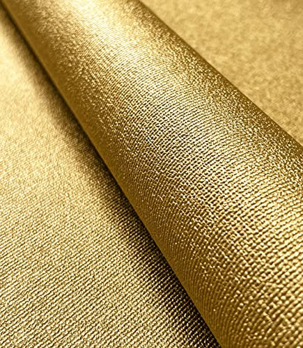 NEWROOM Tapete Gold Vliestapete Leicht Glänzend - Unitapete Uni Einfarbig Textur Sehr Kratzfest Glamour inkl. Tapezier-Ratgeber