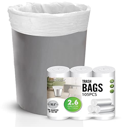 Charmount Bolsas de basura pequeñas, bolsas de basura para baño, cocina, oficina, dormitorio, 2.6 galones, sin perfume, 105 unidades (blanco)