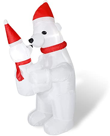 CCLIFE Aufblasbarer Schneemann 180 cm, LED-beleuchtet, Outdoor | Polyester-Nylon (IP44); 3 LEDs, Gebläse 230/12V; 30 Sek. aufblasbar; Inkl. 4 Heringe & 3 Schnüre; TÜV-geprüft.