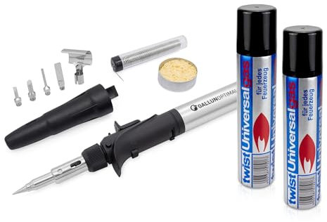 GALLUNOPTIMAL AGIL100 Gaslötkolben-SET bis 1300°C mit umfangreichen Zubehör für Löten Brandmalerei Heißschneiden Heißprägen INKLUSIVE 2mal 100ml BUTAN-GAS