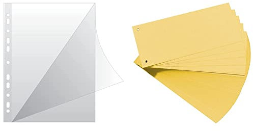 DONAU 1768950KG150-00 Prospekthüllen Typ L/Oben und Links Offen Gelochte Klarsichthüllen, 50 stk. & Oxford Trennstreifen, aus Karton, gelocht, 190 g/m², gelb, 100 Stück