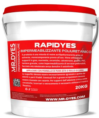 MR-DYES GUAINA LIQUIDA IMPERMEABILIZZANTE MEMBRANA POLIURETANICA VARI COLORI E FORMATI (20 KG, GRIGIO)