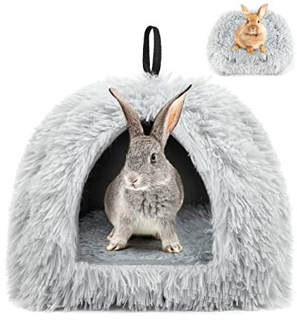 YUEPET Rabbit Bed Warm House and Hideout, Calming Grey Bunny Cave Bed for Rabbit Ferrets Guinea Pigs Hamsters and Other Small Animals（Grey）
