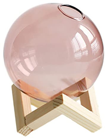 Duiaynke Jarrón esférico de vidrio resistente al calor, soporte redondo de madera duradero, jarrón esférico para oficina, hogar, decoración nórdica (rojo)