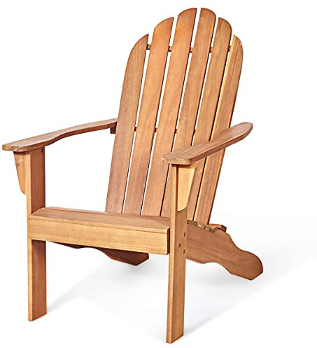 KOMFOTTEU Adirondack-stol, trädgårdsstol av akaciaträ med ryggstöd och armstöd, ergonomisk trädgårdsfåtölj, trästol upp till 160 kg, relaxstol för balkong, trädgård, strand (natur)