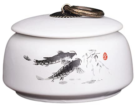 CAGFINY Ceramic Tea Canister Japanese Style Tea Coffee Sugar Storage Pots Jars Ceramic Traditional Tea Caddy for Kitchen, Round