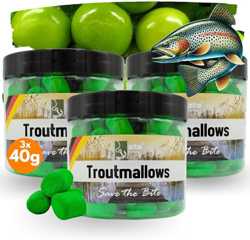 Zite Fishing Troutmallow-Set | 3x40g Marshmallow Forellen-Köder | Intensives Aroma & leuchtende Farben | Ideal fürs Forellenangeln