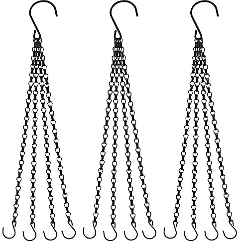 3 x Hanging Basket Chains with 4 Strands 60cm Long for Flower Pots, Planters, Bird Feeders, Lanterns, Lamps
