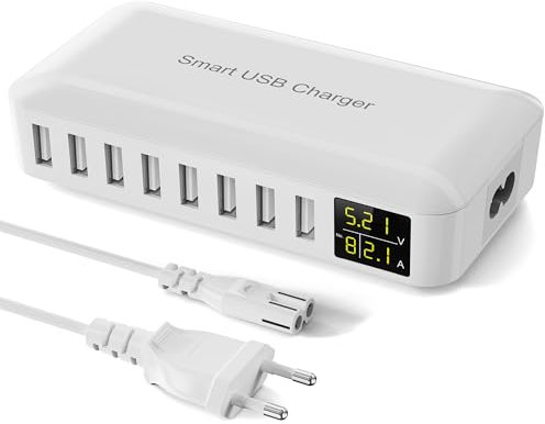 Rsydmny Chargeur USB, 8 ports, station de charge, plusieurs appareils avec écran LED, bloc d'alimentation pour iPhone 15/14/13/Pro/Max/Plus, iPad, Samsung Galaxy S23, S22 pixels, Huawei - Blanc