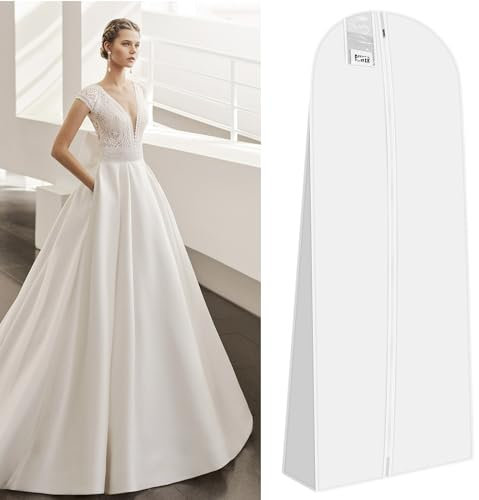Riwer Brautkleidhülle Kleidersack 180 cm Anti-Staub Atmungsaktiver Hochzeitskleid Kleidersäcke mit reißverschluss für Brautkleider Abendkleider oder Lange Mäntel, Weiß