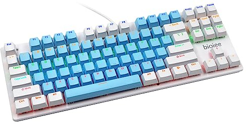 Jemora biojee Tastiera da Gioco Meccanica cablata a 87 Tasti Tastiera retroilluminata Arcobaleno per PC Portatile Windows per Gioco e Ufficio