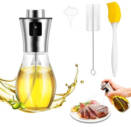 SCBOY 200ml Nebulizzatore Olio Spruzzino Olio Per Friggitrice Aria Oliera Spray con Spazzola Per La Pulizia Dell'imbuto E Spazzola Per La Griglia In Silicone