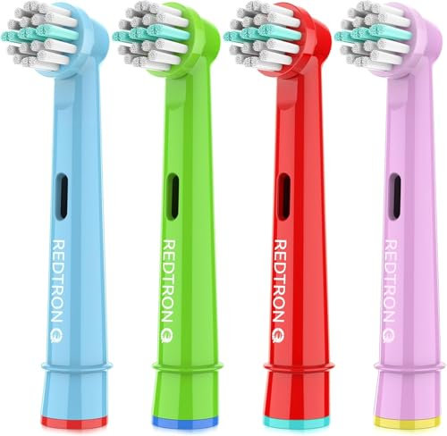 REDTRON Testine per spazzolino elettrico per bambini compatibili con Oral B, testina di ricambio per spazzolino per bambini per denti e gengive sensibili (Confezione da 4)